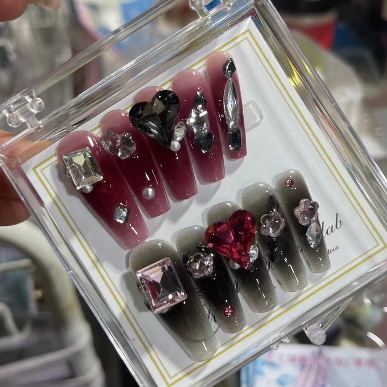 H127 BLACK PINK BARBIE Y2K HANDMADE NAIL