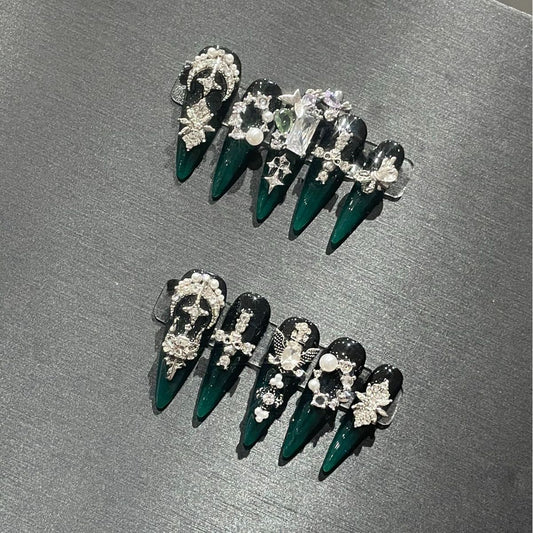 H220 PREMIUM LUXURY EMERALD GREEN HANDMADE NAIL