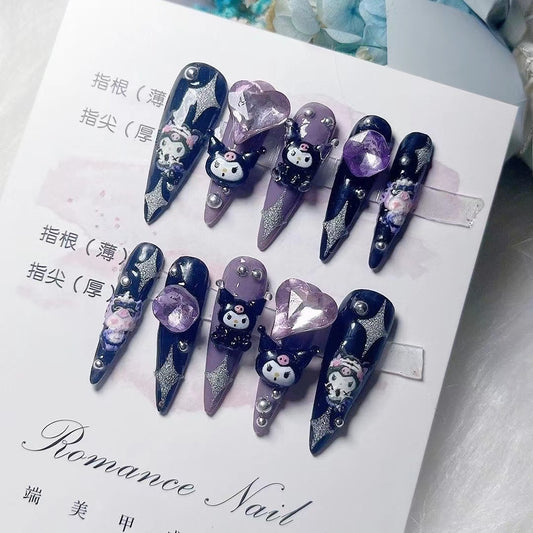 H261 Purple Heart Diamond KUKU HANDMADE NAIL