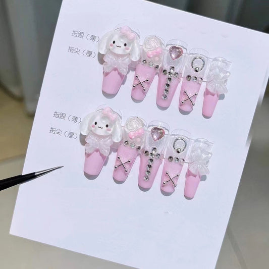 H263 Pink Cute Cloud Dog HANDMADE NAIL