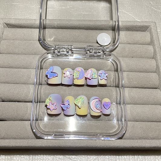H58 RAINBOW STAR BUTTERFLY HANDMADE NAIL