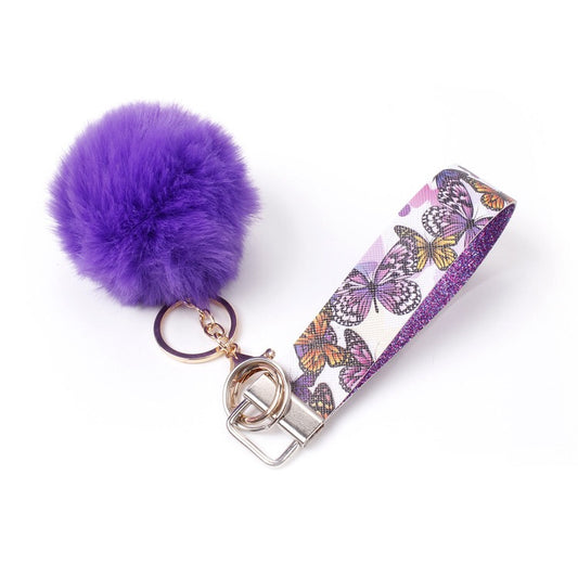 Leather keychain PU keychain creative fur ball
