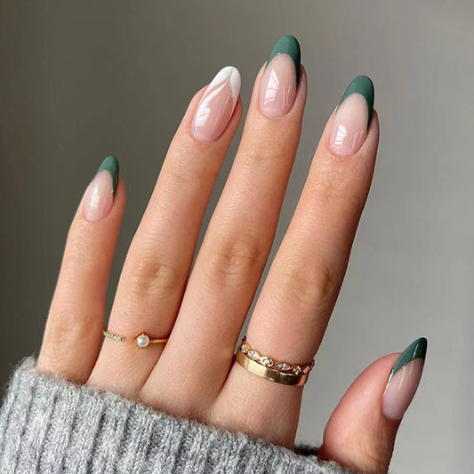 S30 SIMPLE NUDE PINK GREEN WHITE SHORT NAIL