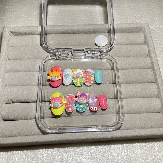 H77 CUTE BUBBLE BLOWING GIRL HANDMADE NAIL