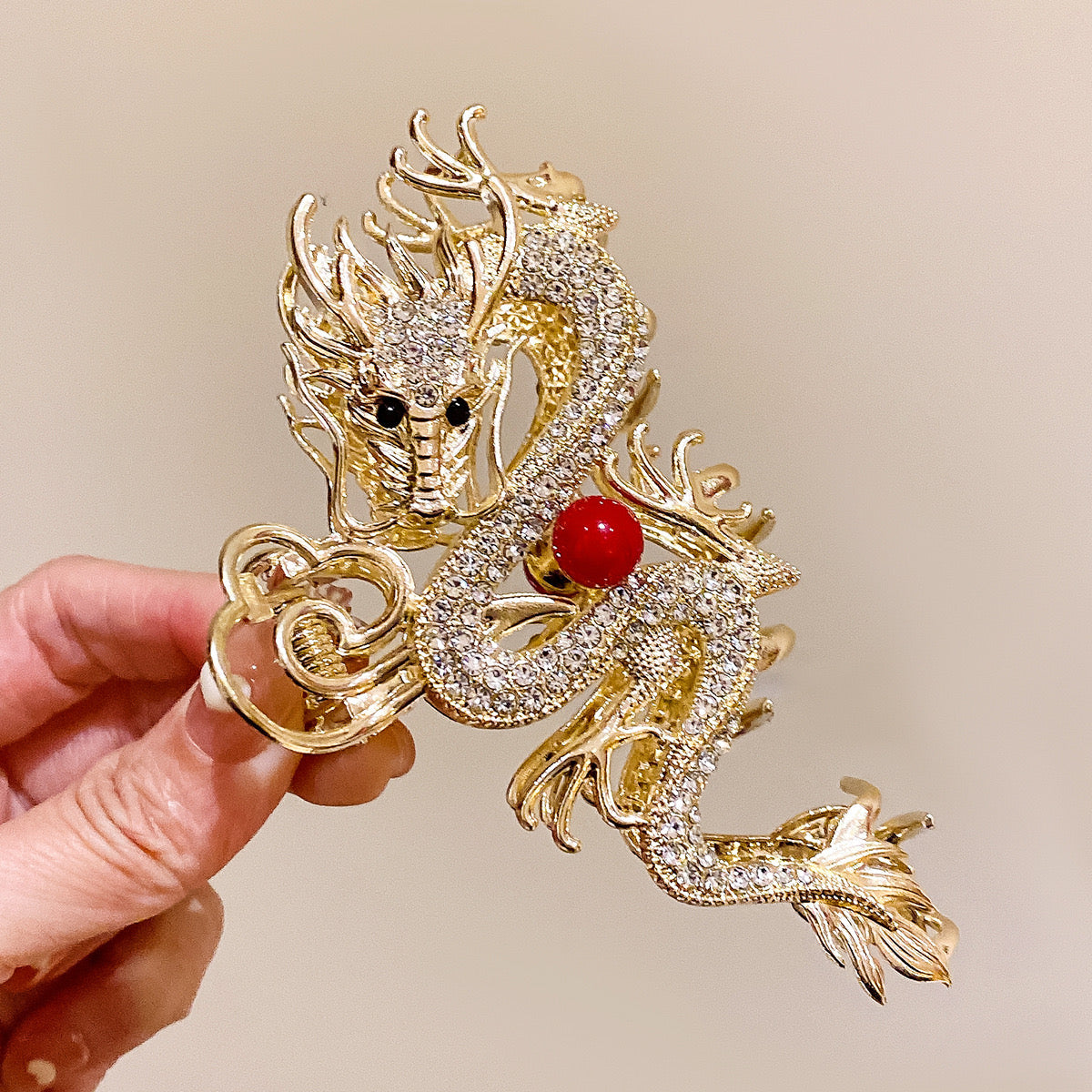 H8 Eastern Divine Dragon Five Claw Golden Dragon Full Diamond HAIR CLIP