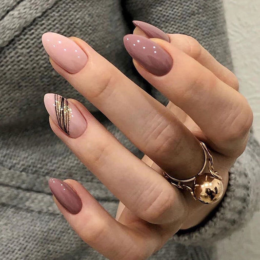 S28 DIAGONAL GOLDEN ROOTS PINK SHORT NAIL