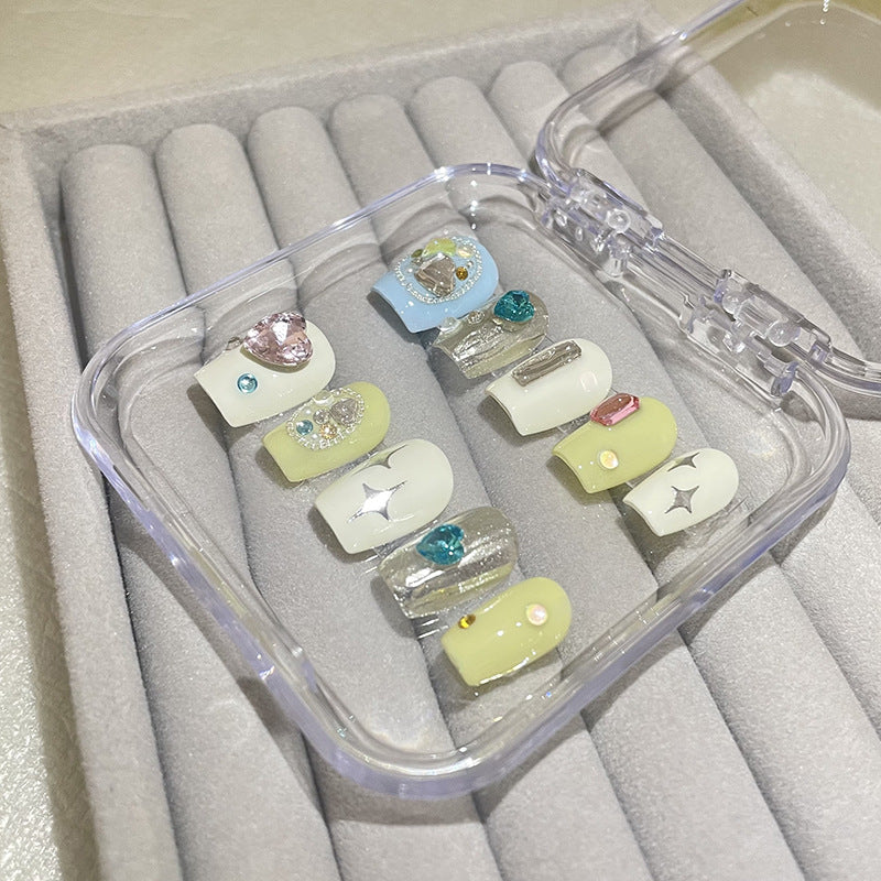 H76 RUBY HEART BLUE HEART SILVER HEART HANDMADE NAIL