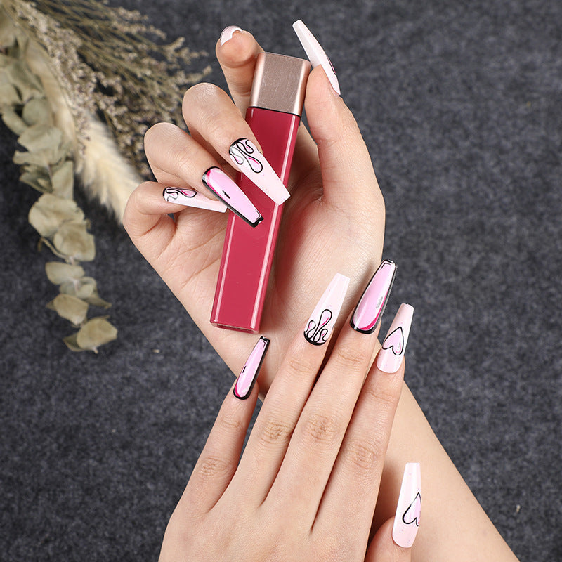 L31 DIAMOND PINK HEART LONG NAIL