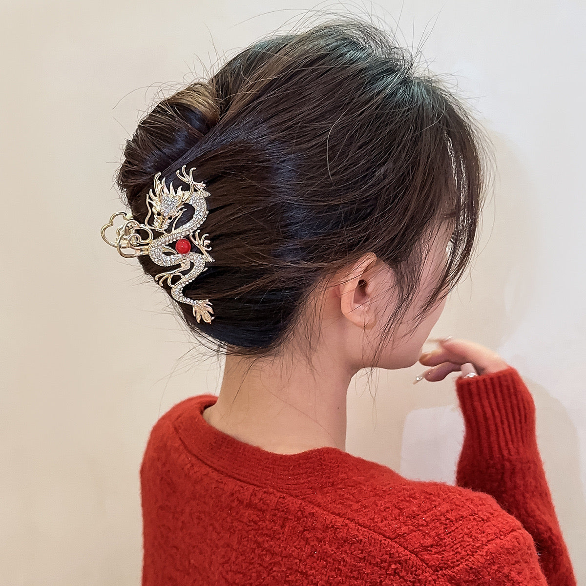 H8 Eastern Divine Dragon Five Claw Golden Dragon Full Diamond HAIR CLIP