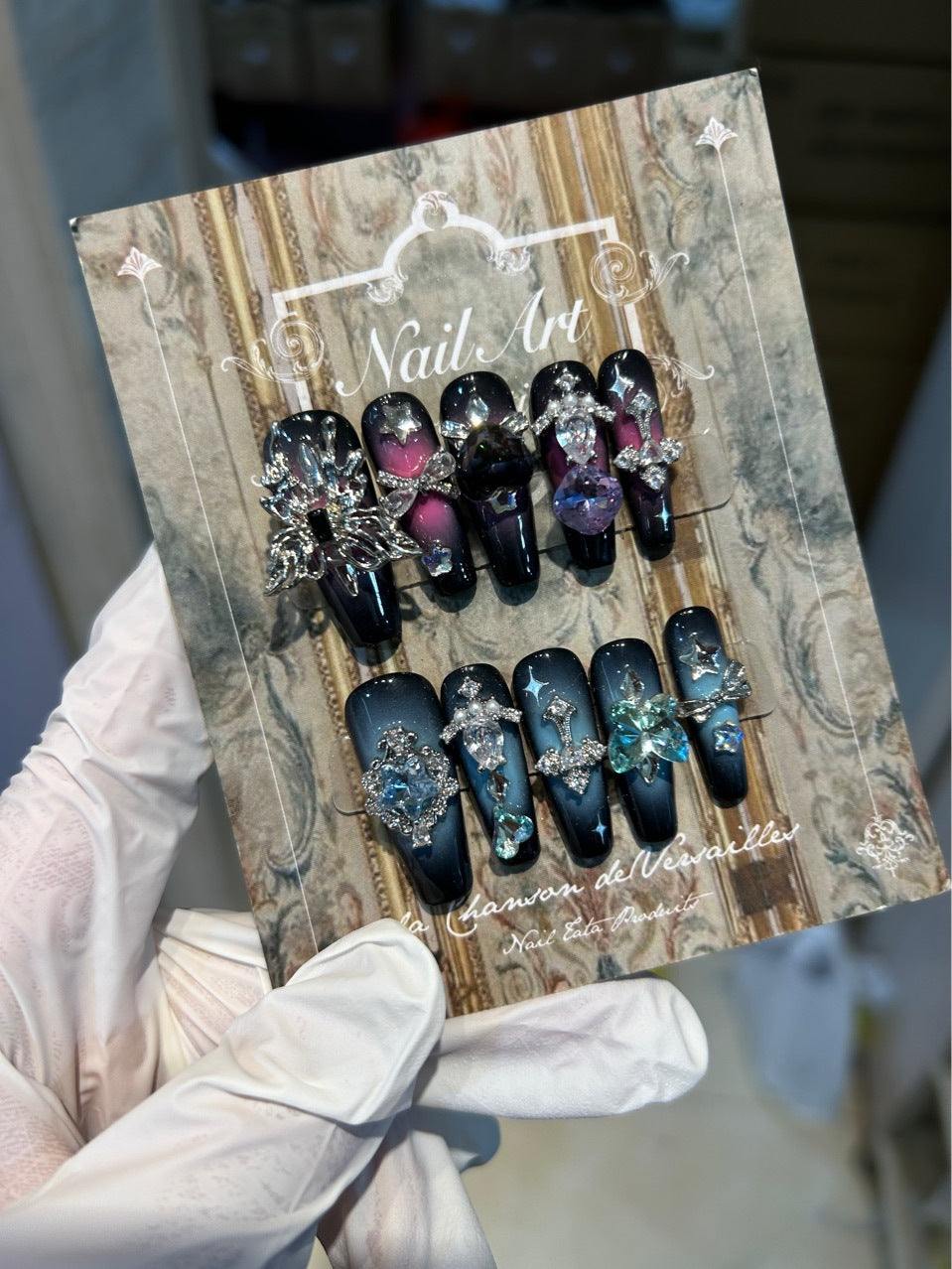 H207 DUAL COLOR GEMINI ZIRCON HEAVY INDUSTRY STYLE HANDMADE NAIL