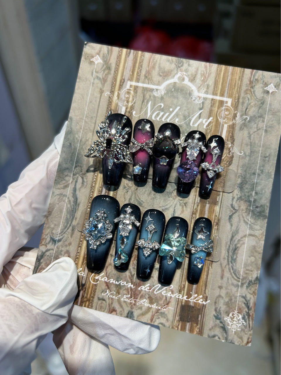 H207 DUAL COLOR GEMINI ZIRCON HEAVY INDUSTRY STYLE HANDMADE NAIL