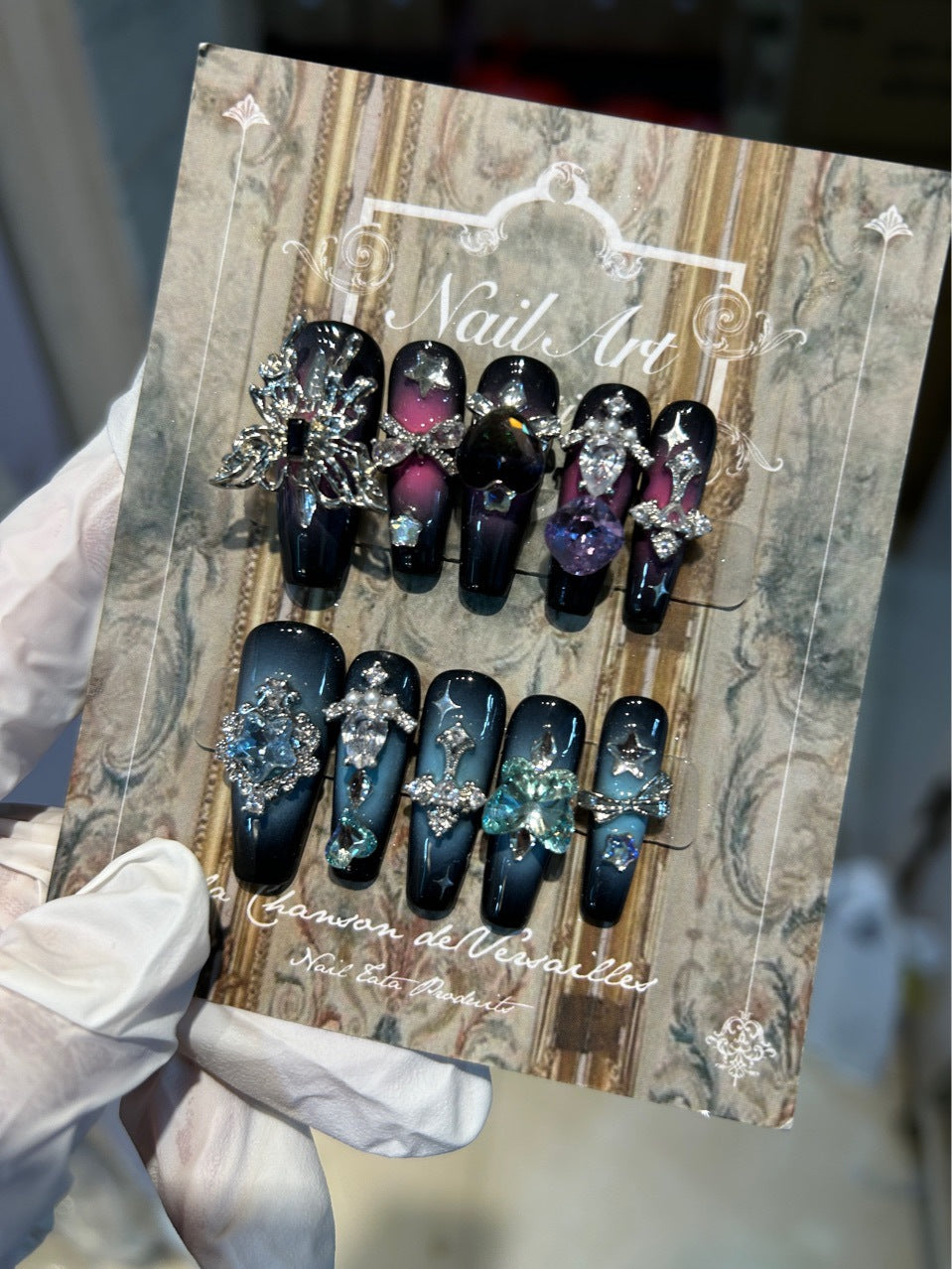 H207 DUAL COLOR GEMINI ZIRCON HEAVY INDUSTRY STYLE HANDMADE NAIL