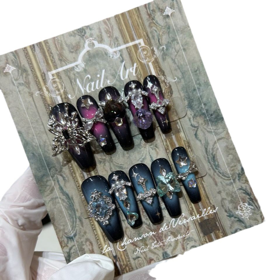 H207 DUAL COLOR GEMINI ZIRCON HEAVY INDUSTRY STYLE HANDMADE NAIL