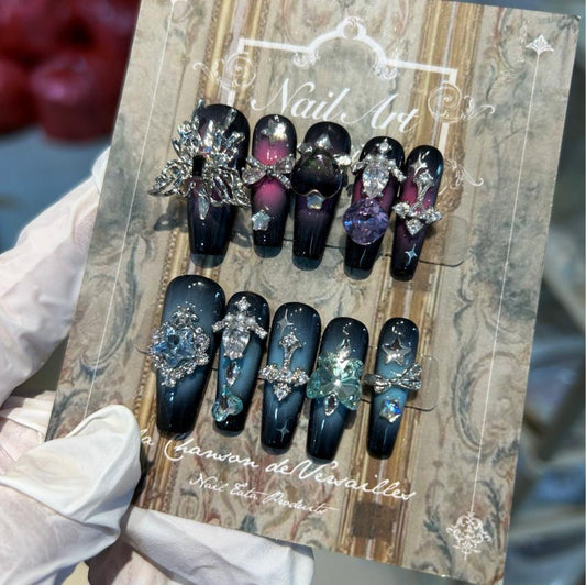 H207 DUAL COLOR GEMINI ZIRCON HEAVY INDUSTRY STYLE HANDMADE NAIL