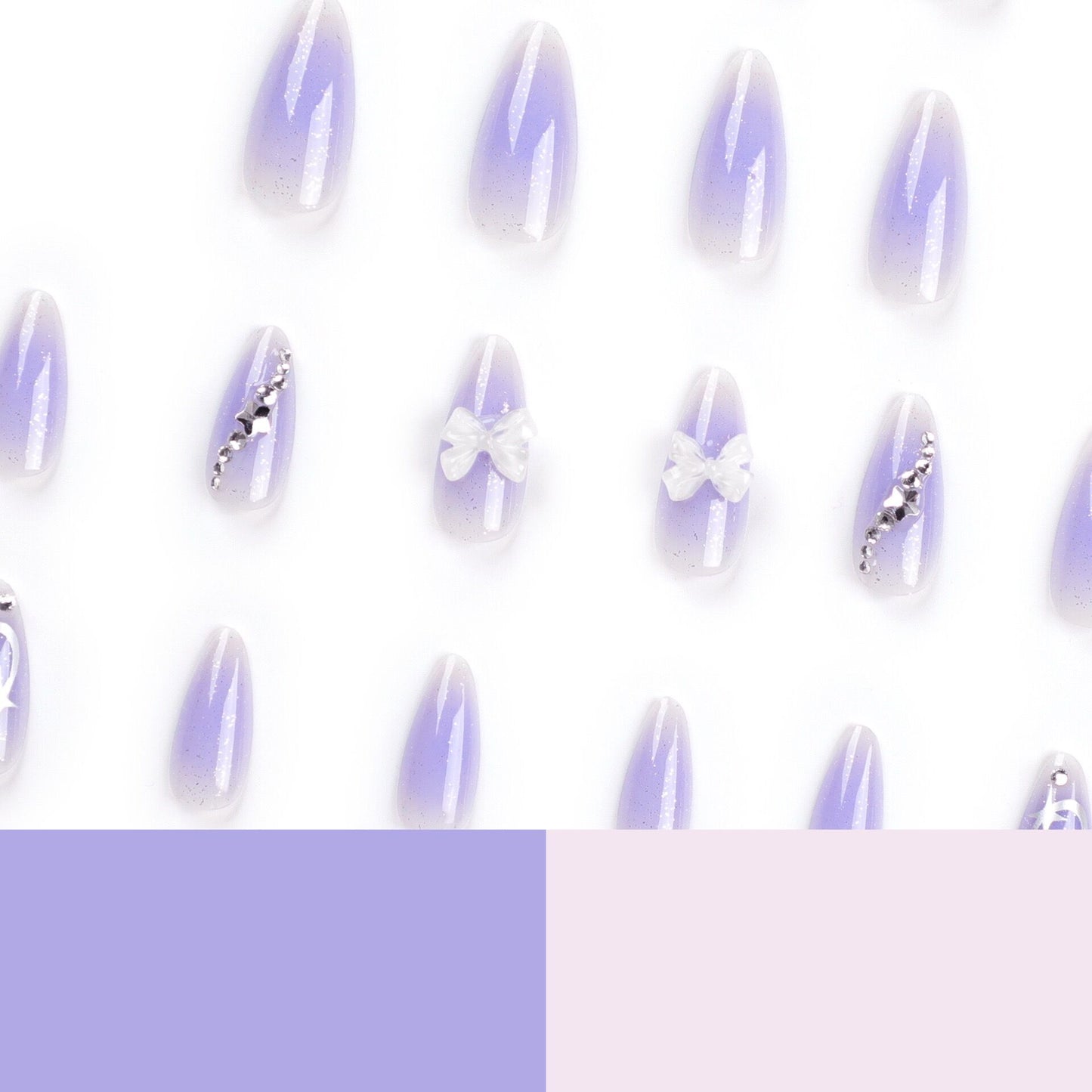 M65 Lilac Purple Bow & Diamond Star MEDIUM NAIL