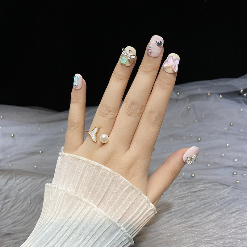 H30 CREAM COLORFUL SUMMER BUTTERFLY HANDMADE NAIL