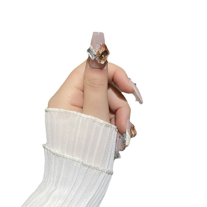 H28 NUDE PINK GOLD DIAMOND HANDMADE NAIL