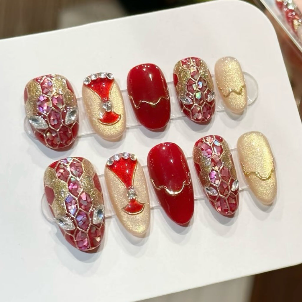 H402 Colorful Cherry Jade HANDMADE NAIL