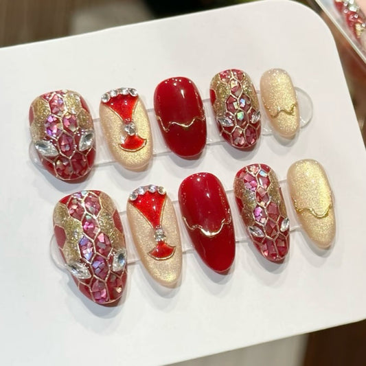 H402 Colorful Cherry Jade HANDMADE NAIL