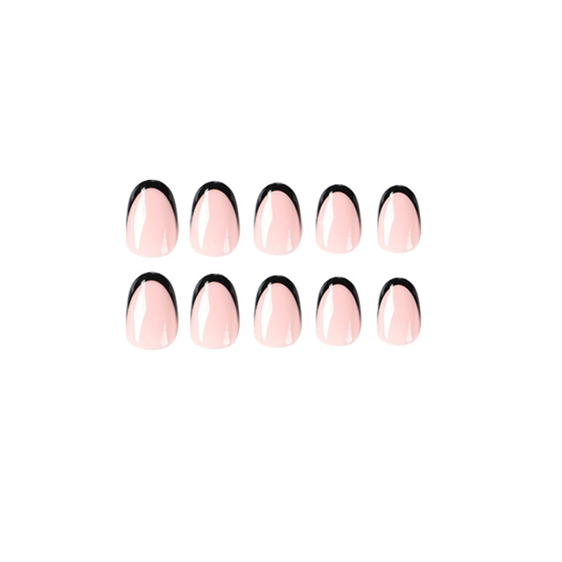 S29 SIMPLE NUDE PINK BLACK EDGE SHORT NAIL