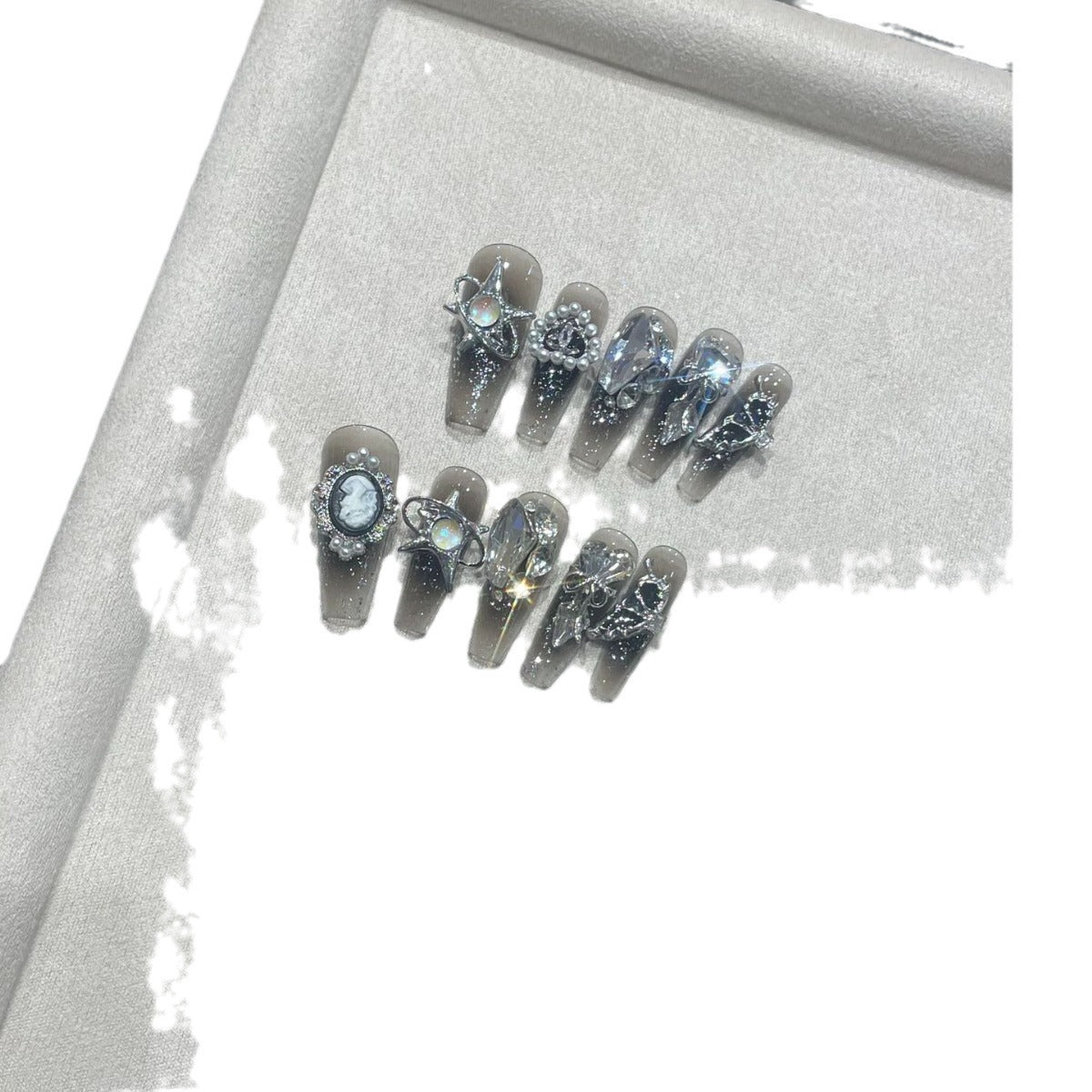 H290 Moonlight beautiful fairy full of diamonds HANDMADE NAIL
