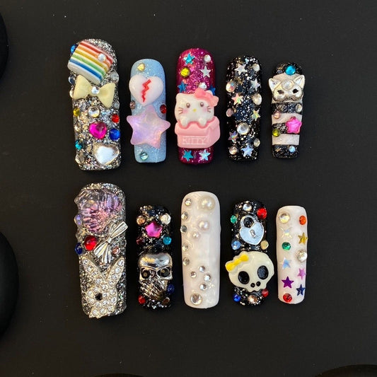 HK65 Bow Cat's Eye Middle Finger Cat HANDMADE NAIL