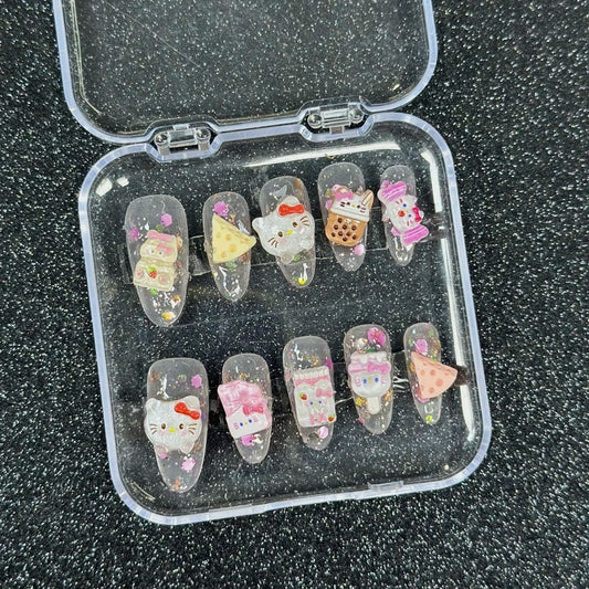 HK58 Cheese Pizza Yogurt CAT HANDMADE NAIL