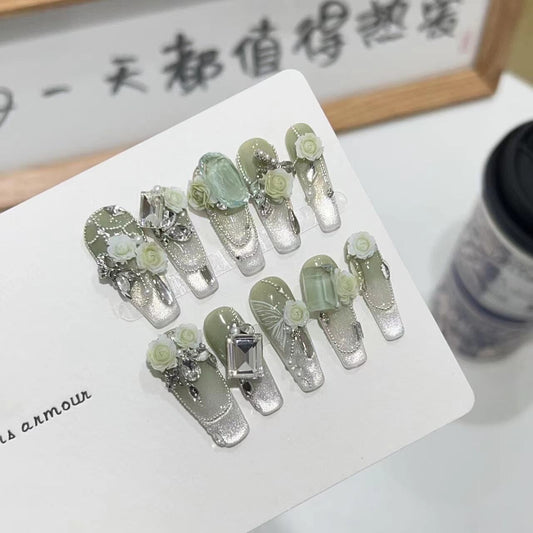 H377 Heavy Industry National Style Countryside Emerald Green HANDMADE NAIL