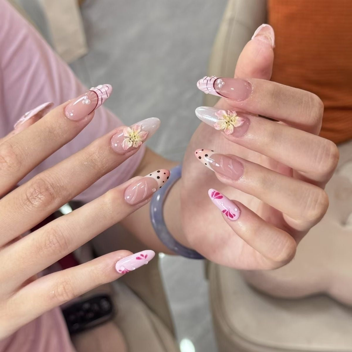 H355 Mermaid Pearl Chain Dreamy HANDMADE NAIL