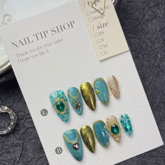 H405Atlantis Blue Fish Tail HANDMADE NAIL