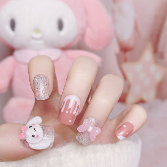 F9 Cinnamon Pink Bow SHORT NAIL