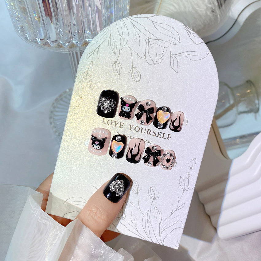 F3 KUKU Black Bow Heart SHORT NAIL
