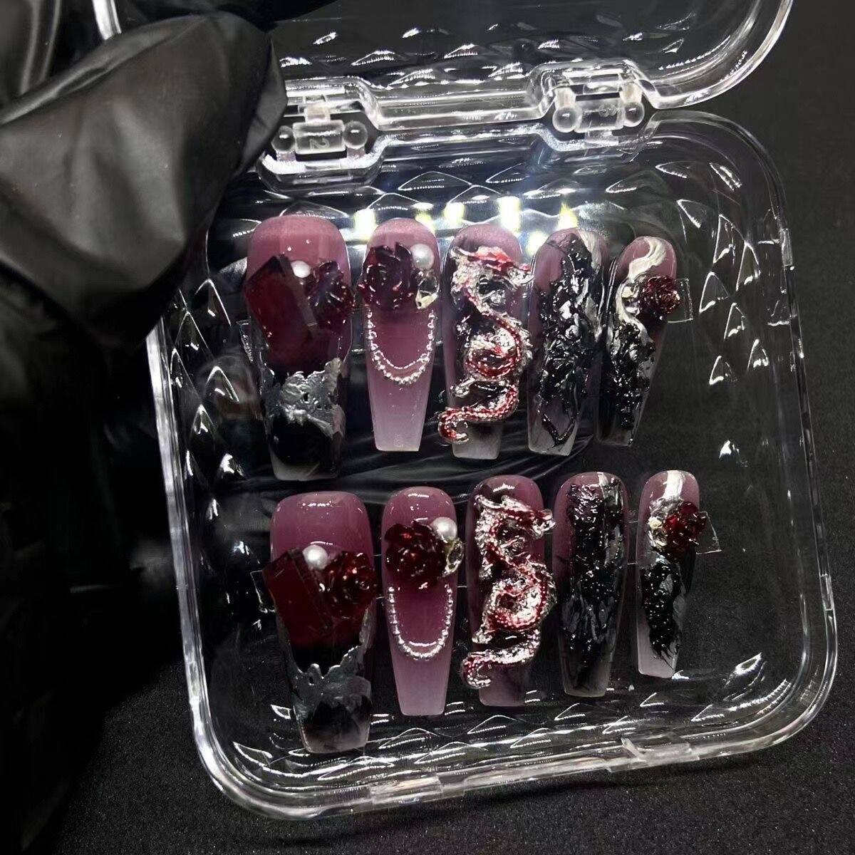 H297 The Year of the Dragon Lucky Ruby HANDMADE NAIL