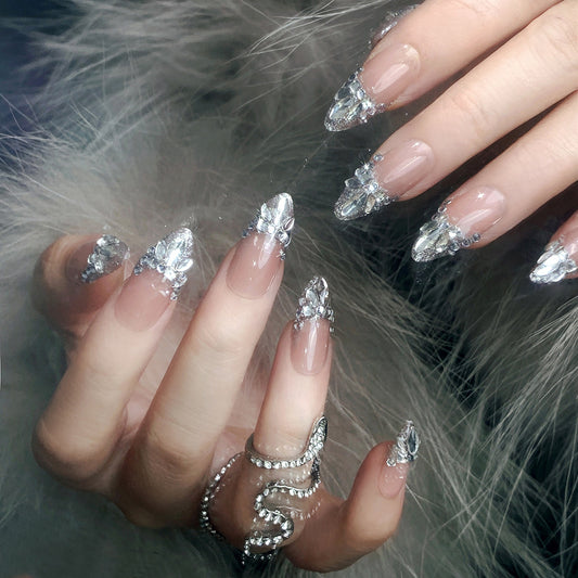 F35 Baby pink Shining Fingertip Diamond MEDIUM NAIL