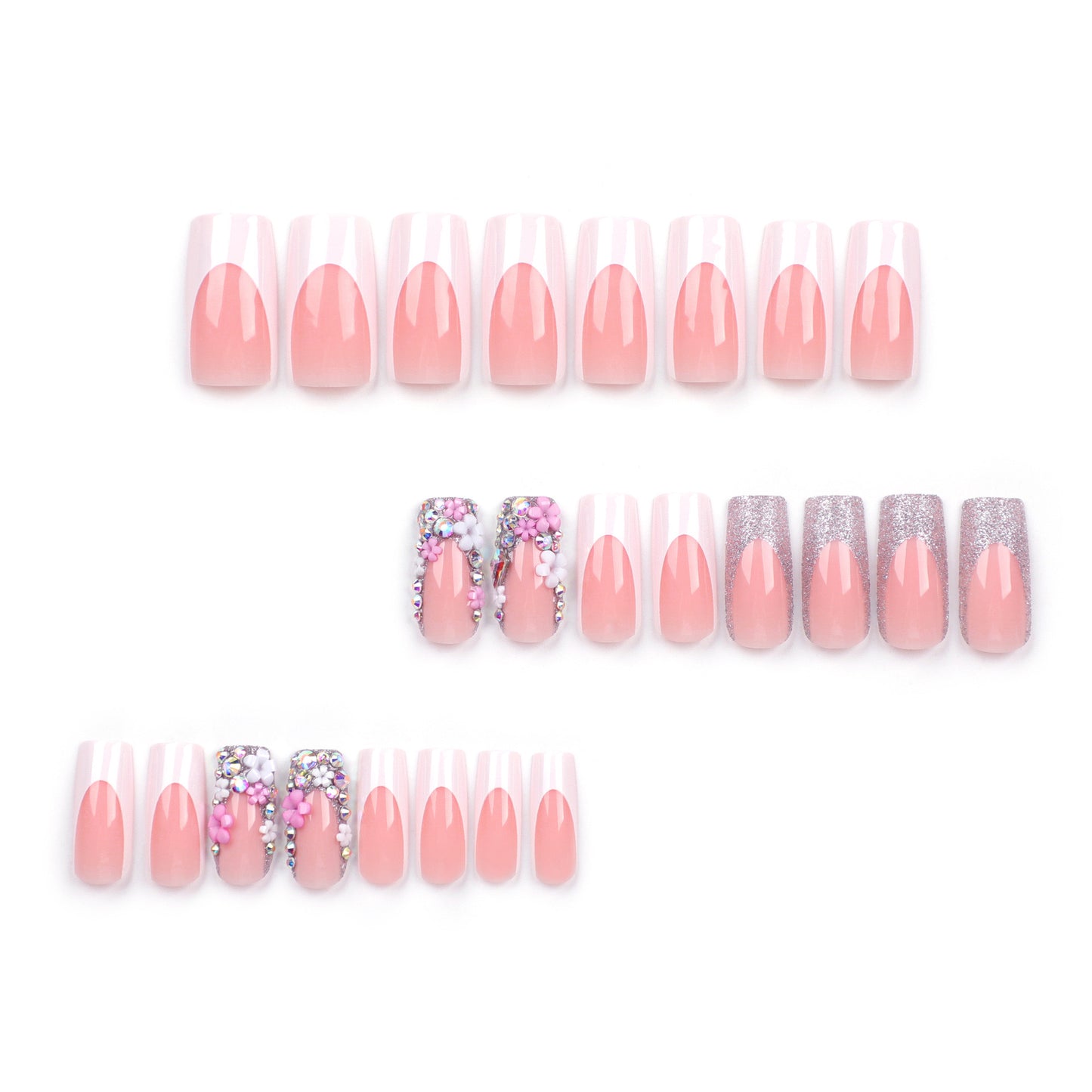 F65 Fragmented Flowers With White Borders LONG NAIL