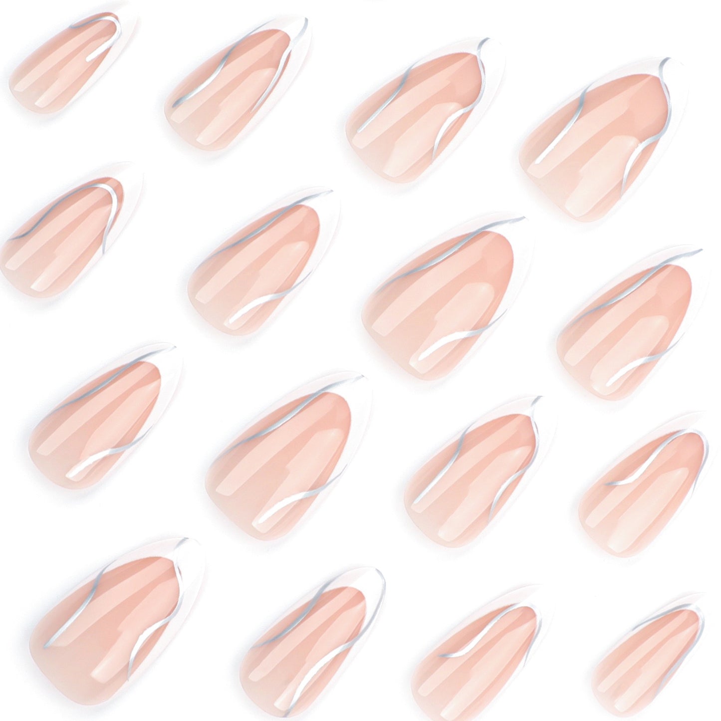 MS5 French Style White Border Silver Line MEDIUM NAIL
