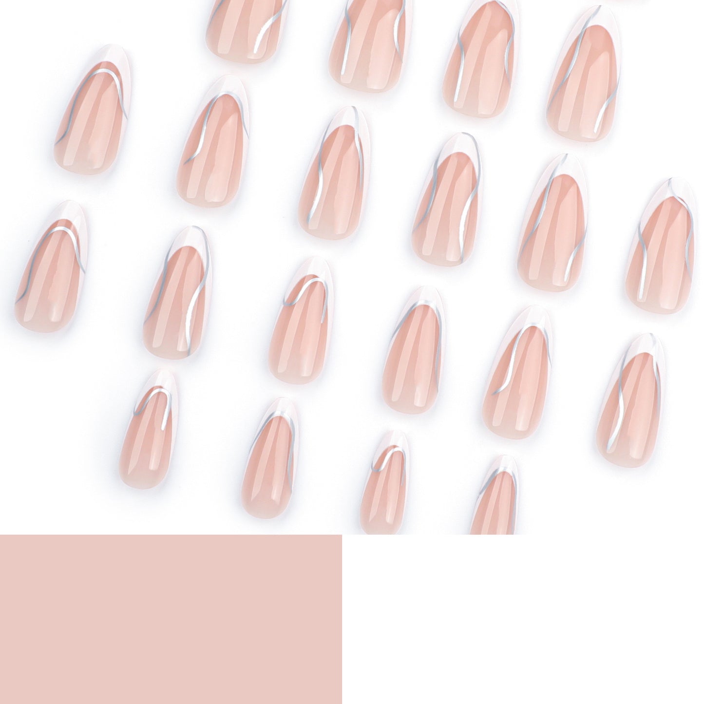 MS5 French Style White Border Silver Line MEDIUM NAIL
