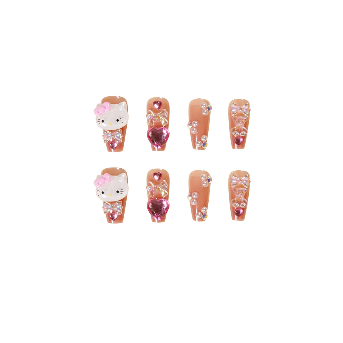L41 KITTY PEARL RUBBY HEART LONG NAIL