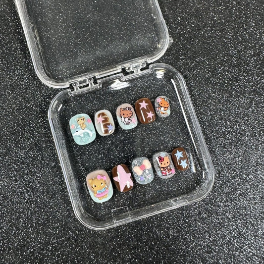 HK60 Blue Dolphin Five Stars Cat HANDMADE NAIL