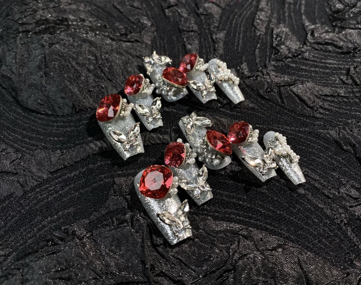 H341 Heavy Industry Fish Tail Pomegranate Ruby HANDMADE NAIL