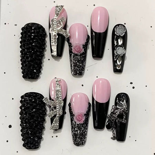 HML2 AK GUN BLACK FUR BALL HANDMADE NAIL