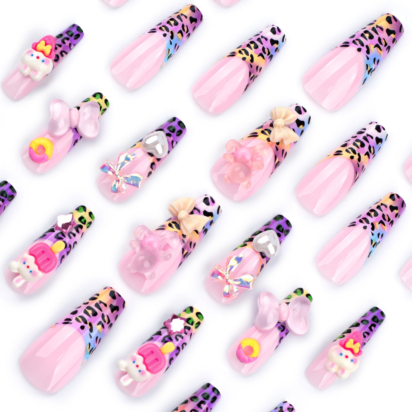 F53 Purple Quartz Leopard Print Cute Bunny MEDIUM NAIL