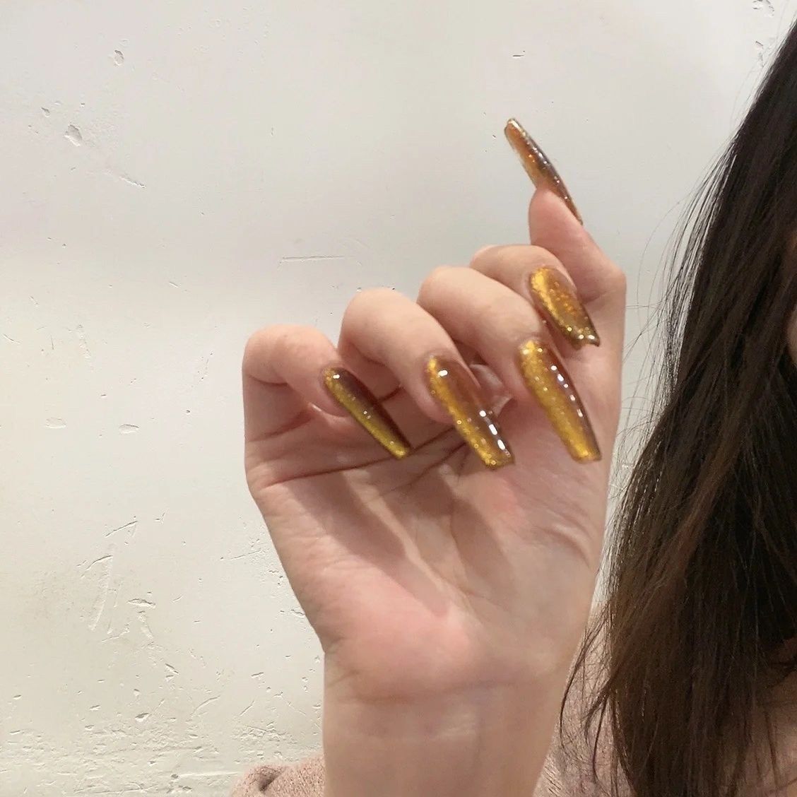 H57 Caramel Amber Cat's Eye HANDMADE NAIL