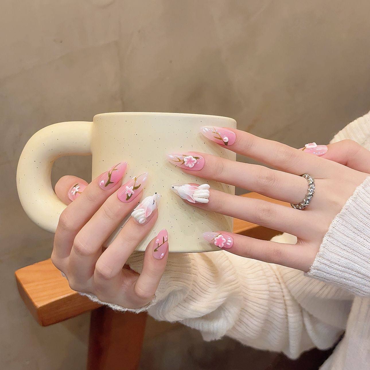 HX2 Cute Sakura Pink Fox HANDMADE NAIL