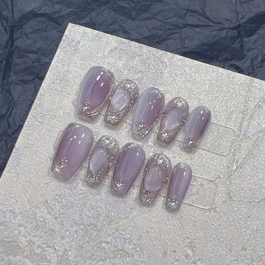 H375 Buchirati Glass Beads Purple Cat Eyes HANDMADE NAIL