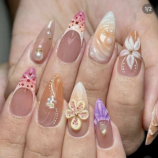 H355 Mermaid Pearl Chain Dreamy HANDMADE NAIL