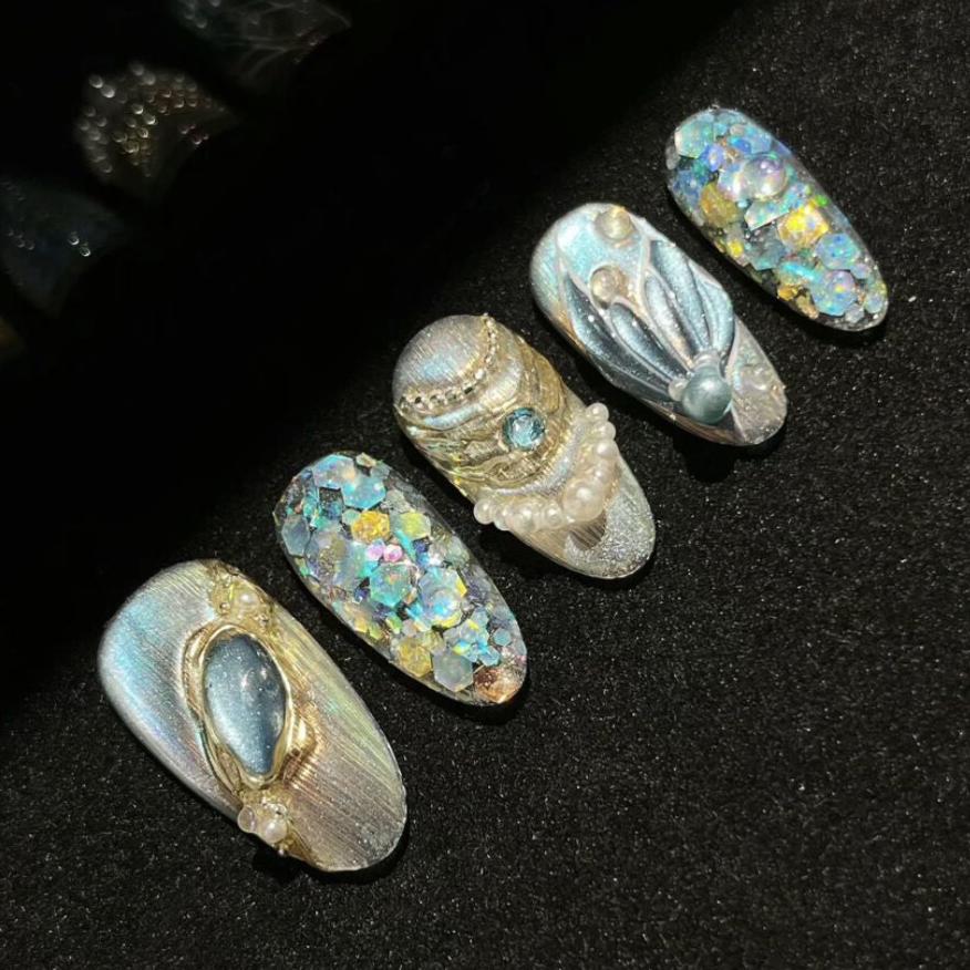 H405Atlantis Blue Fish Tail HANDMADE NAIL