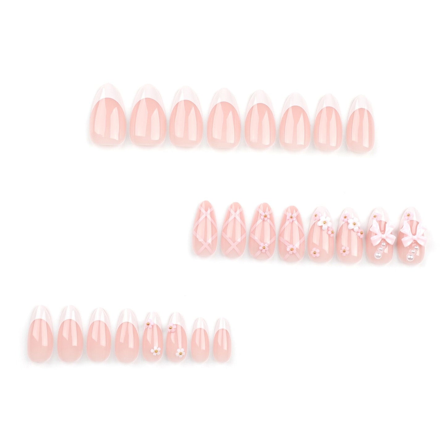 F56 Sweet Pink ButterFly Flower Stripes SHORT NAIL