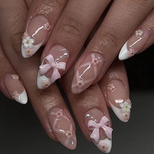 F56 Sweet Pink ButterFly Flower Stripes SHORT NAIL