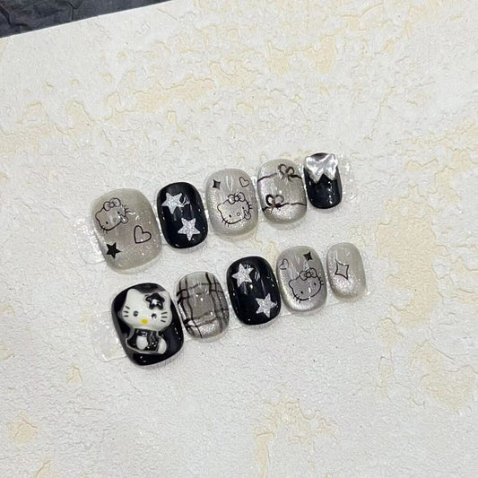 HK63 Cute Dark Star Light Bulb Cat Eye Cat HANDMADE NAIL